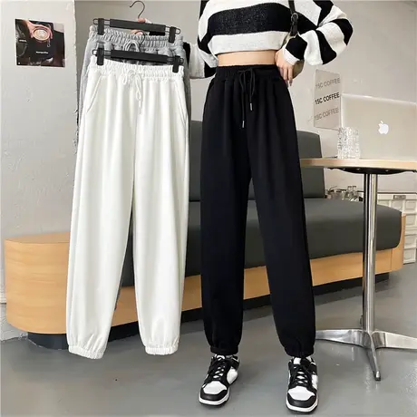 灰色运动裤女夏季薄款宽松束脚休闲卫裤2024新款九分春秋哈伦裤子商品大图