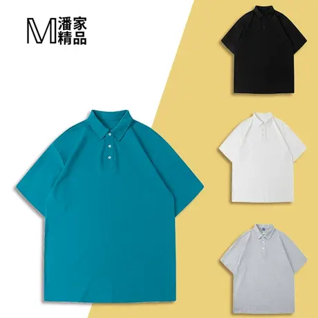 商务大码胖子纯色纯棉百搭宽松五分袖时尚男士休闲POLO衫t恤短袖图片