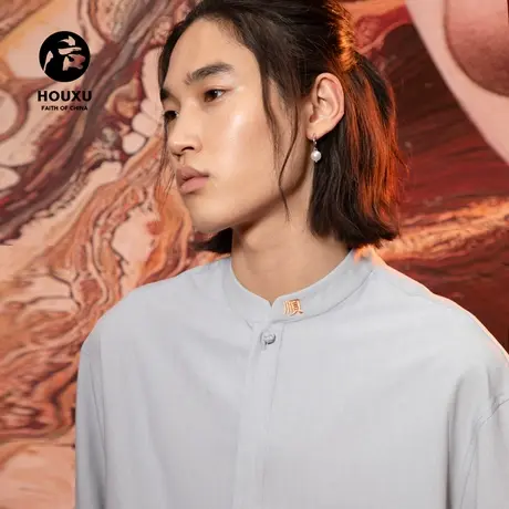 后序中国风衬衫男长袖宽松刺绣中华立领秋季垂感中式男装白衬衣图片