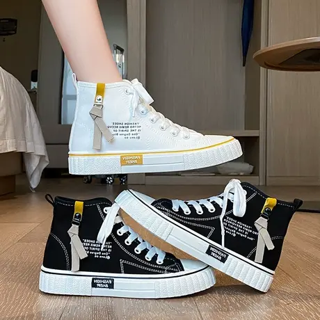 高帮帆布鞋女2024年夏季新款ulzzang百搭单鞋ins潮鞋休闲小黑鞋子商品大图