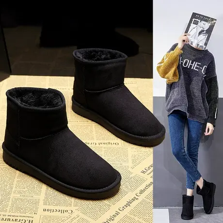 雪地靴女2023冬季新款时尚高筒靴子女冬加厚加绒棉鞋厚底保暖短靴图片