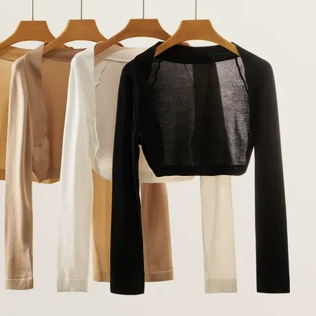 法式小坎肩针织防晒开衫夏季薄款外搭披肩配吊带裙子高腰长袖罩衫图片