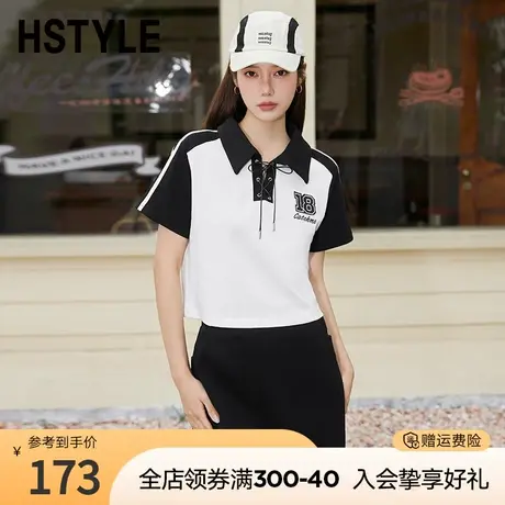韩都衣舍2023夏新款复古学院休闲街头显瘦运动套装短裙女商品大图