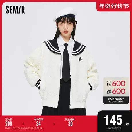 森马外套女海军领撞色奶甜2022秋新款宽松肌理上衣气质学院风夹克图片