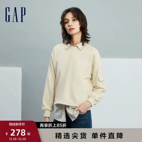 Gap女装早春LOGO宽松圆领休闲工装风卫衣高级纯色运动上衣840927商品大图
