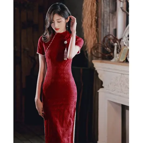 红色改良旗袍新娘敬酒服2023新款夏季平时可穿订婚礼服连衣裙高级商品大图