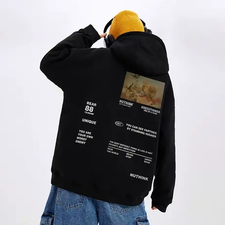 Nuthink带帽欧美潮流oversize中性卫衣男潮潮牌大码帽衫外套冬季商品大图