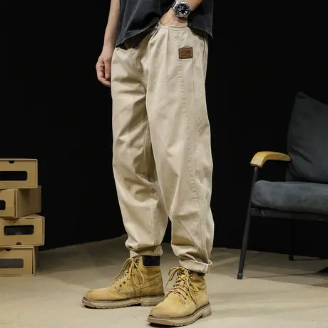 休闲裤男直筒春季2024新款潮牌拼接工装裤子宽松大码男士锥形春秋商品大图