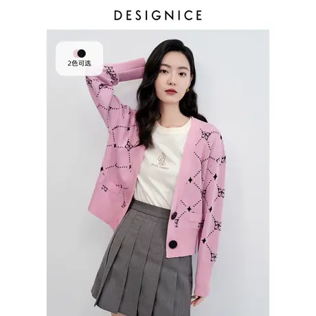 迪赛尼斯针织开衫女春秋新款设计感通勤薄款蝴蝶印花氛围感针织衫图片