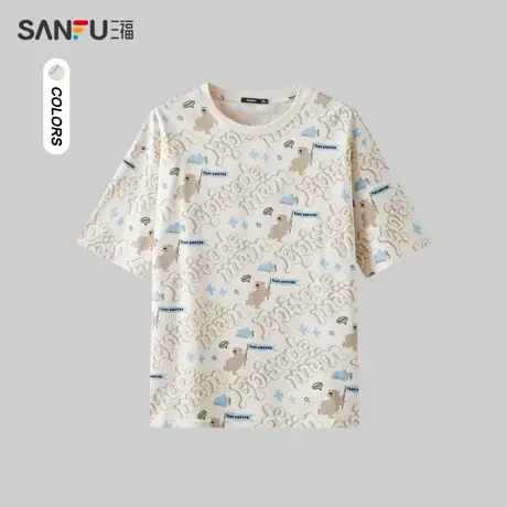 三福2024夏季男士满版动物短T恤 时尚休闲圆领上衣男483422商品大图