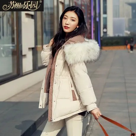冬装羽绒服女2021新款韩版时尚气质成熟收腰显瘦毛领中长款白鸭绒商品大图
