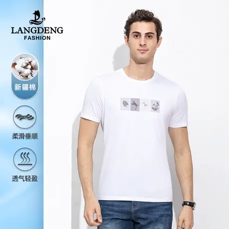 浪登2023夏季新款男士休闲印花圆领T恤时尚百搭短袖打底衫男上衣商品大图