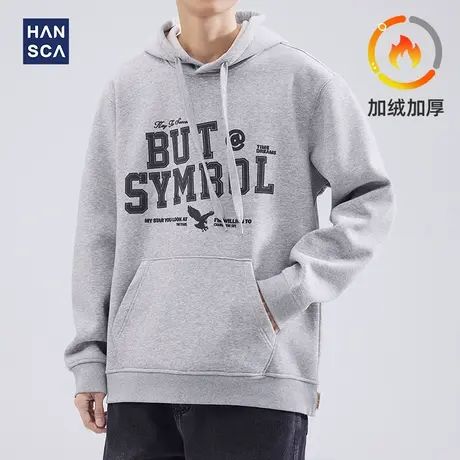 hansca连帽卫衣男秋冬款加绒加厚青少年美式重磅潮牌宽松休闲长袖商品大图