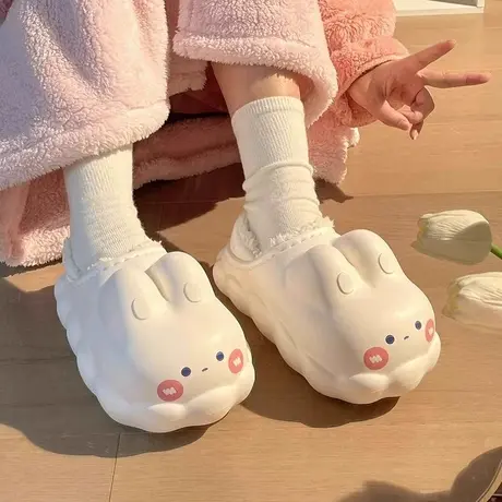 可爱兔子棉拖鞋女冬季室内居家棉鞋女款加绒保暖外穿防水防滑棉拖商品大图