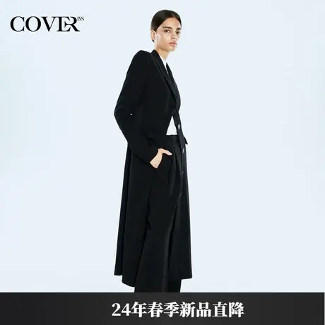 COVER2024春季新款优雅单排扣门襟毛呢大衣羊毛混纺收腰西装外套商品大图