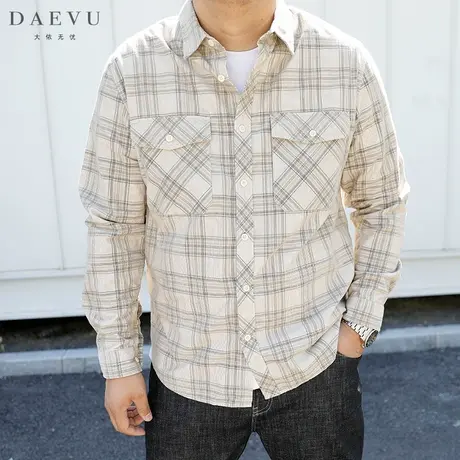 秋季新款大格纹休闲工装潮胖子大号加肥加大码男士长袖衬衫衬衣商品大图