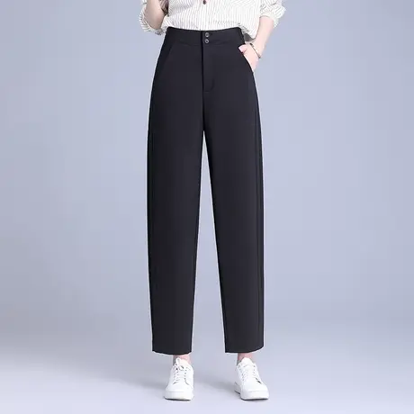 时尚宽松萝卜裤女春季2024新款高腰通勤直筒裤垂感休闲职业长裤子商品大图