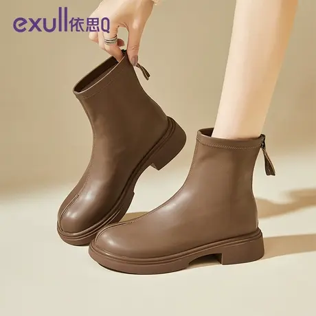 exull/依思Q依思Q烟筒靴2023年冬季中筒马丁靴女靴厚底切尔西靴商品大图