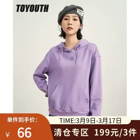 TOYOUTH初语连帽加绒卫衣女冬季新款平安喜乐宽松休闲上衣图片