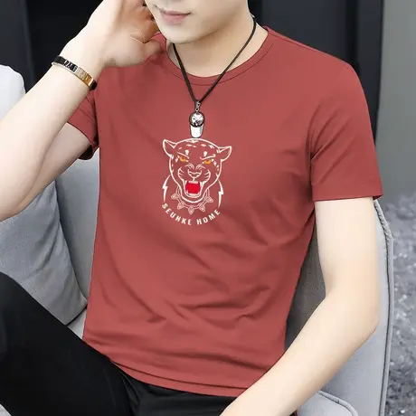 莫代尔冰丝t恤男士短袖修身圆领上衣服潮流夏季速干凉感半袖体恤商品大图