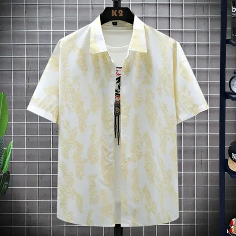 扎染短袖衬衫男夏季新款翻领半袖寸衫外套潮流宽松男士休闲白衬衣商品大图