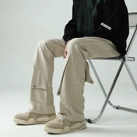 秋冬季工装裤男潮牌直筒裤阔腿2023新款潮流设计感宽松休闲长裤子商品大图