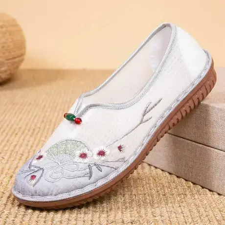 老北京新款妈妈鞋夏季网鞋平底防滑中老年网纱绣花鞋女轻便老人鞋商品大图