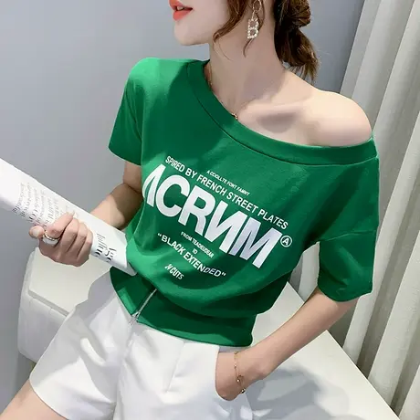 宽松字母T恤女短袖夏季设计感小众上衣收腰显瘦短款体恤半袖ins潮商品大图