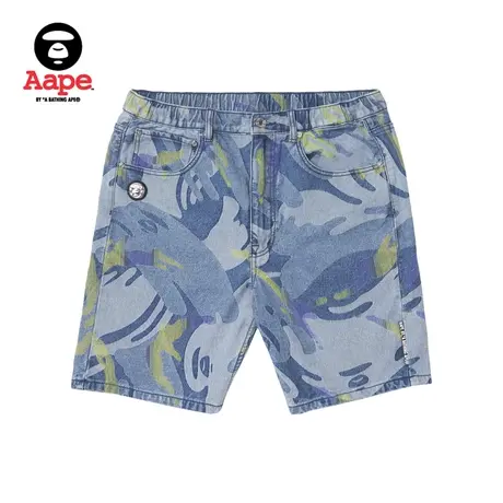Aape旗舰店男装春夏猿颜徽章字母刺绣水洗迷彩休闲短裤6968XXK图片