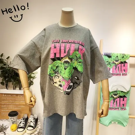 夏季女半袖2020韩国东大门原宿港风嘻哈搞怪休闲宽松T恤大码女潮图片