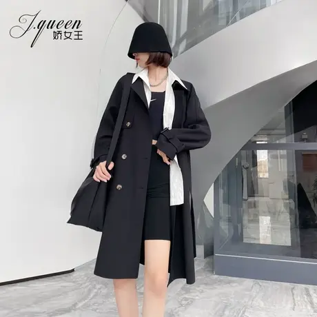 风衣外套女中长款秋季时尚韩版宽松显瘦气质百搭系带收腰过膝大衣商品大图