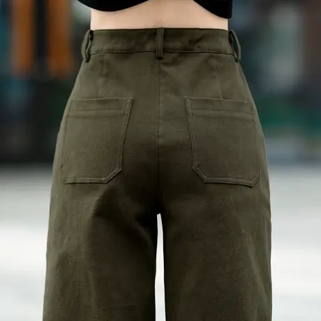 军绿色工装裤女2023新款小个子灯笼裤子女秋冬季加绒休闲裤哈伦裤图片