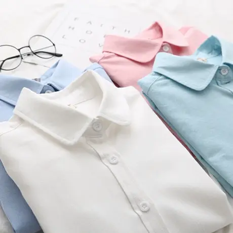 2020早春秋款韩版小清新娃娃领长袖白衬衫女学生简约文艺打底衬衣图片