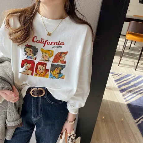 中长款打底衫女士春秋2023新款大码女装纯棉长袖t恤妈妈秋季上衣商品大图