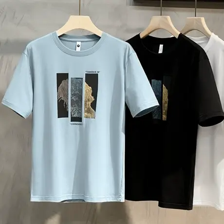 2023新款夏季男士圆领短袖韩版潮流休闲百搭半袖白色T恤打底衫男商品大图