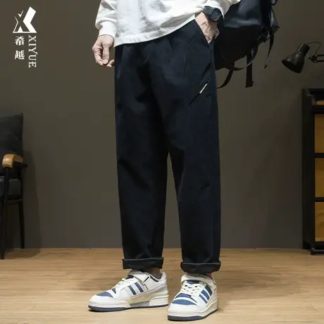 希越灯芯绒直筒休闲裤男2023早秋新品九分裤宽松大码胖子百搭男裤商品大图