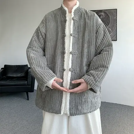冬季棉衣男加绒加厚宽松复古中国风盘扣上衣服保暖休闲棉袄外套潮图片