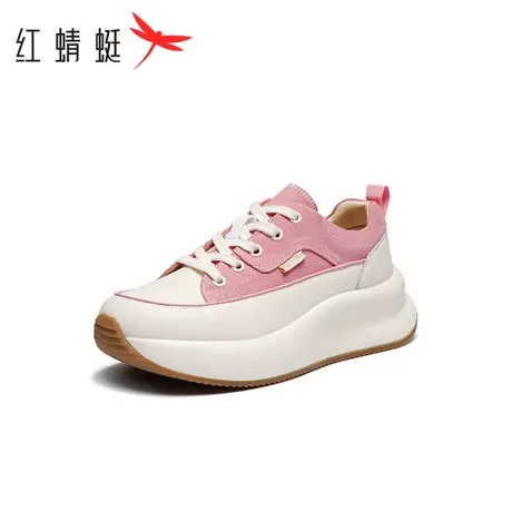 红蜻蜓女板鞋夏季学院风小白鞋厚底增高板鞋休闲帆布鞋女商品大图