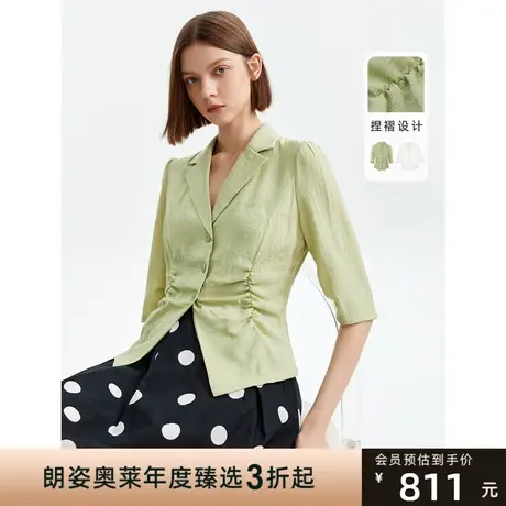 朗姿法式气质收腰高级感复古别致短袖西装衬衫2023年夏季新款衬衣图片