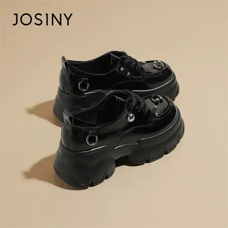 Josiny/卓诗尼厚底黑色乐福鞋小皮鞋女2024新款春季百搭松糕单鞋商品大图
