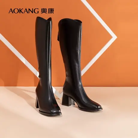 【官方直营】奥康2022冬新款高筒时装靴烟管粗跟增高显瘦百搭气质图片