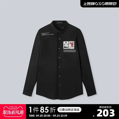 YATLAS亚锐男装2020秋季商场同款黑色翻领长袖衬衫男潮图片