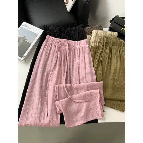 天丝褶皱高腰阔腿裤女夏季薄款显瘦垂感拖地裤宽松休闲百搭凉凉裤商品大图