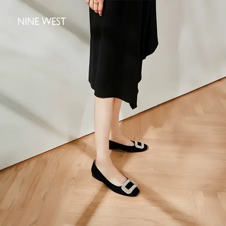 Nine West/玖熙女鞋平底单鞋方扣水钻2025夏季新款舒适一脚蹬浅口图片
