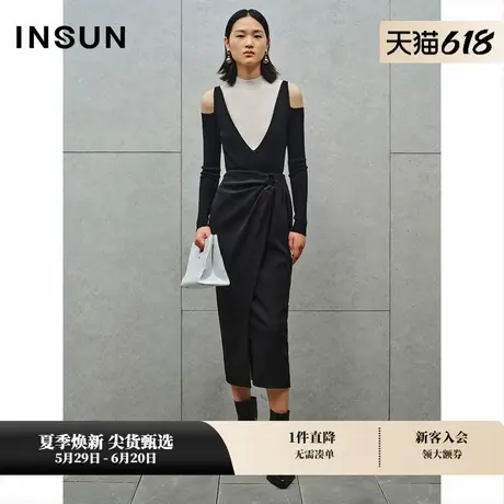 INSUN恩裳秋季假两件丝毛混纺高领针织衫商品大图
