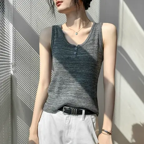 纽扣针织背心女2025夏季新款内搭纯色修身显瘦外穿无袖垂感上衣商品大图