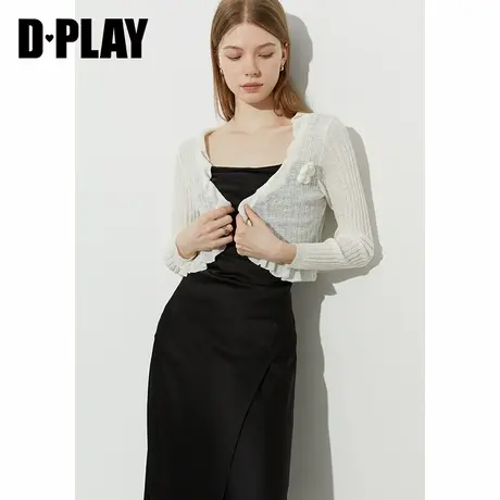 DPLAY【惠品】2025年夏季新款白色针织衫女休闲流行开衫上衣长袖图片