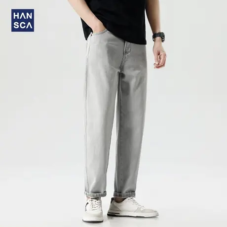 hansca水洗立体直筒牛仔裤男2025年春季爆竹不规则纹理青少年长裤商品大图