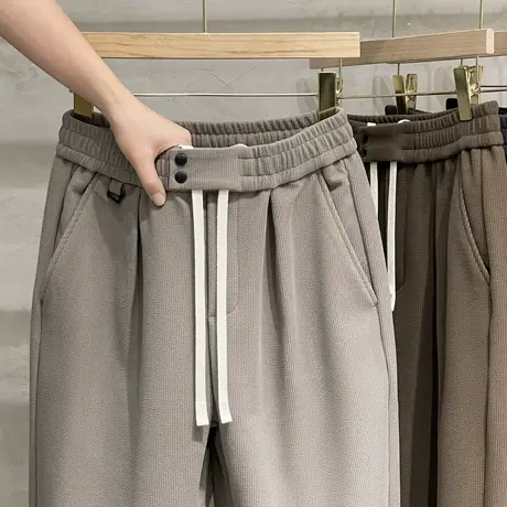 男士裤子冬季哈伦裤直筒加厚毛呢长裤松紧腰休闲裤男秋冬新款潮牌商品大图