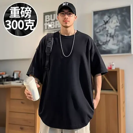 重磅300g纯棉胖子男装加肥加大码夏季半袖短袖T恤情侣内搭打底衫商品大图